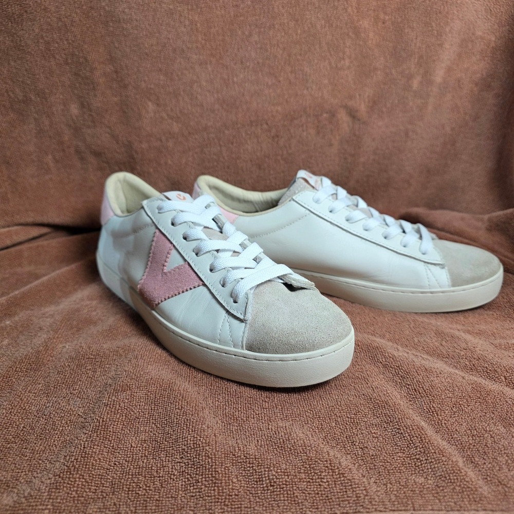 Victoria Madrid Womens White Pink Leather Suede Low Top Size 40/ US 9 Spain